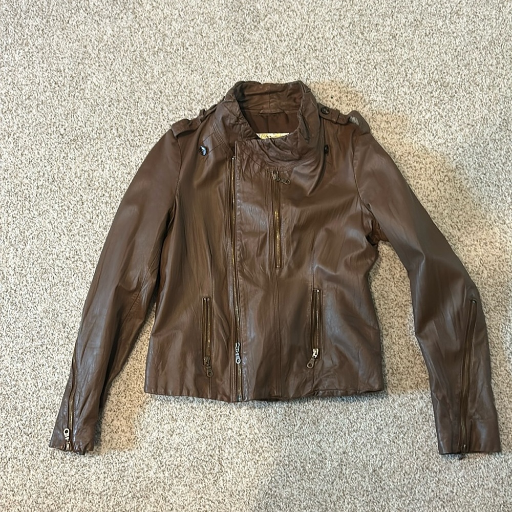 Leather brown moto jacket